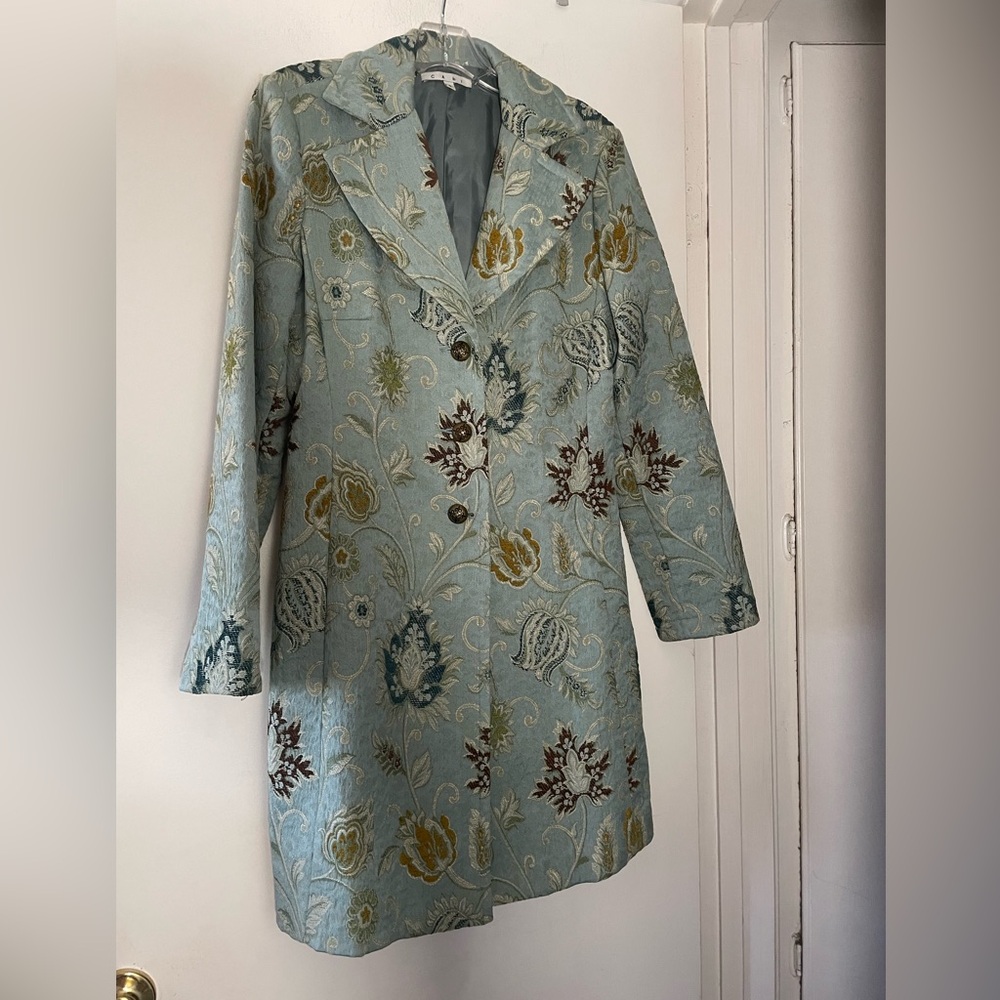 Cabi Women’s Jacket Size 8 Green Guinevere Floral Jacquard Tapestry Long